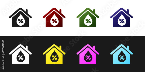Set House humidity icon isolated on black and white background. Weather and meteorology, thermometer symbol. Vector Illustration