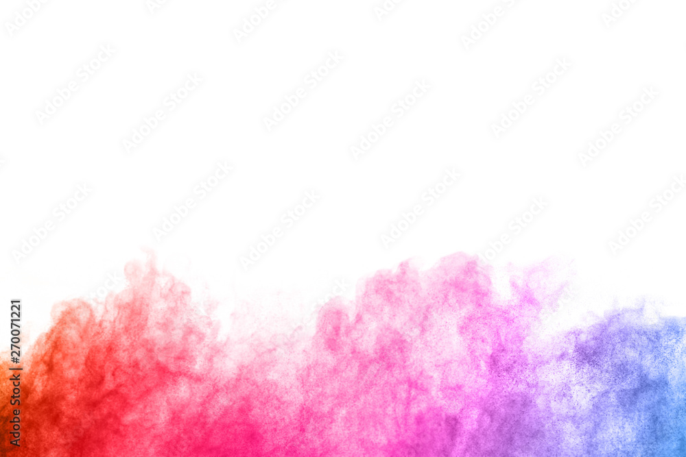 Fototapeta premium abstract powder splatted background. Colorful powder explosion on white background. Colored cloud. Colorful dust explode. Paint Holi.