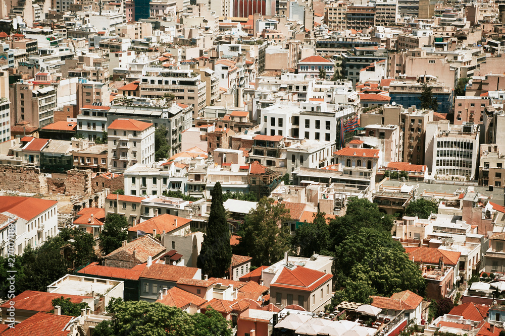 Top view cityscape. European capital city of Greece-Athens. Buildings summer landscape. 
