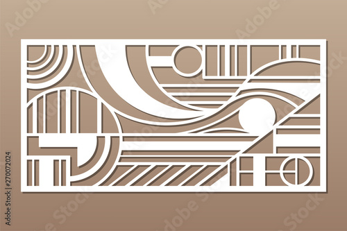 Laser cut panel. Decorative card for cutting. Geometry line figure art pattern. Ratio 1:2. Vector illustration.