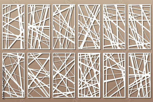 Set decorative card for cutting. Abstract linear pattern. Laser cut panel. Ratio 1:2. Vector illustration.