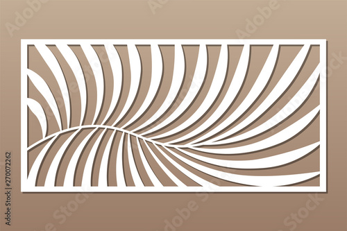 Decorative card for cutting. Fern palm pattern. Laser cut panel. Ratio 1:2. Vector illustration.