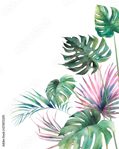 Watercolor tropical flora poster. Hand drawn botanical art. photo