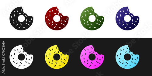 Set Donut with sweet glaze icon isolated on black and white background. Vector Illustration