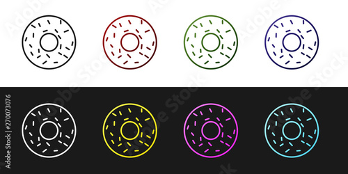 Set Donut with sweet glaze icon isolated on black and white background. Vector Illustration