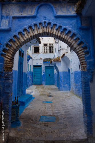 Traditional moroccan architectural details in the streets of the Blue City, Chefchaouen, Morocco © rutkowskii