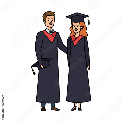 young couple students graduated characters