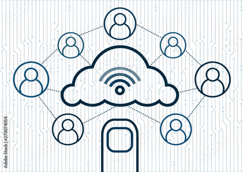 Digital Network Connecting With Clouds and Human Symbol on Global Technology on White background,Cloud communication concept.