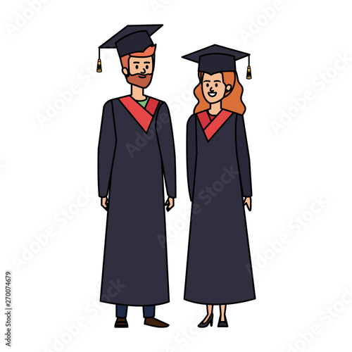 young couple students graduated characters
