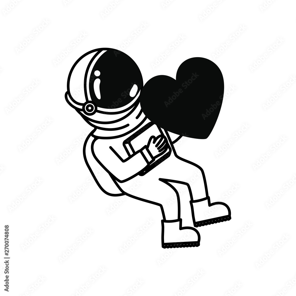 astronaut with spacesuit and heart in white background astronaut with spacesuit and heart in white background