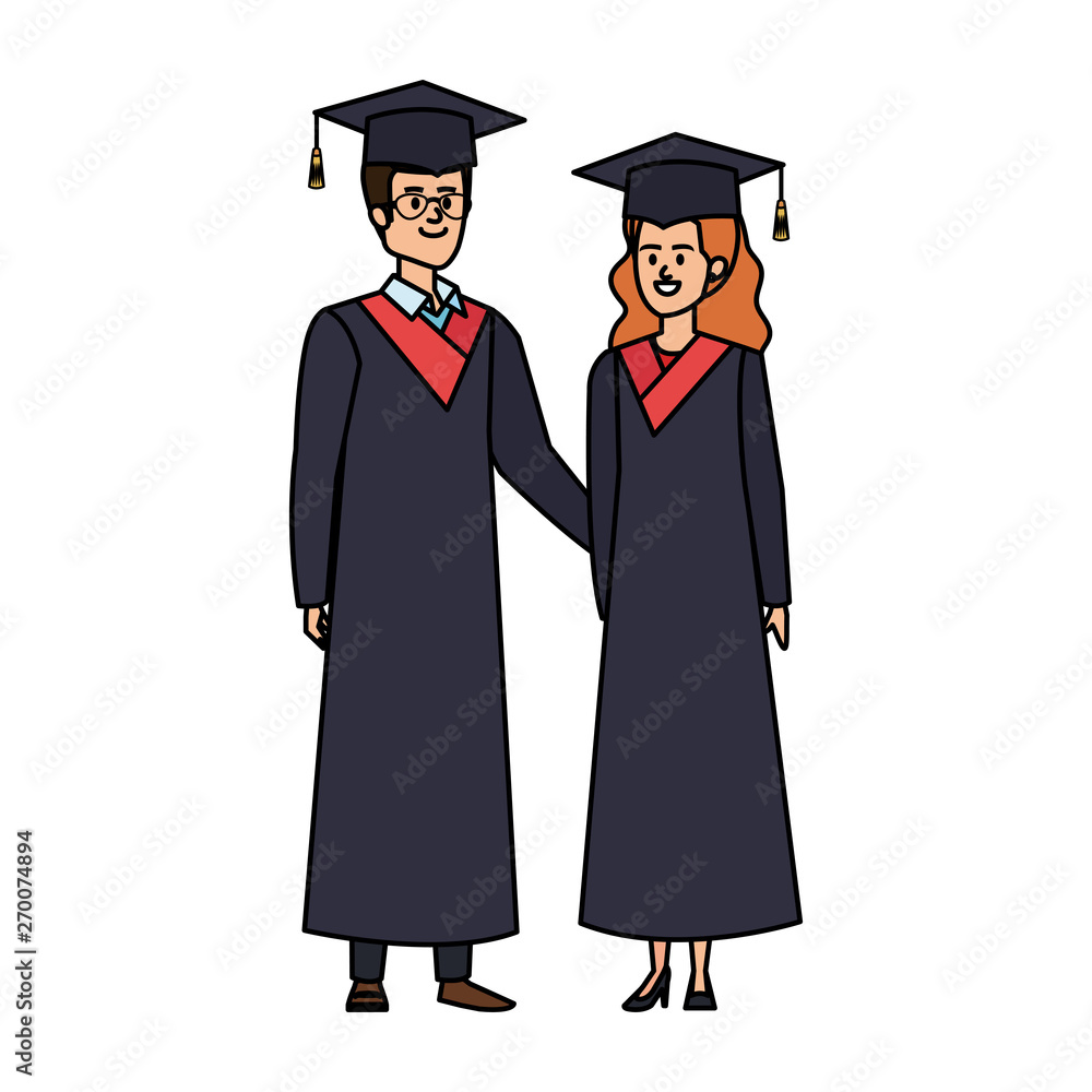 young couple students graduated characters young couple students graduated characters