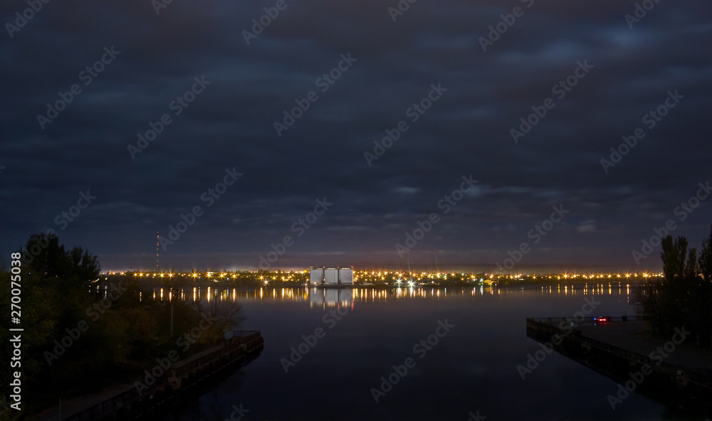 night cityscape. small town at night