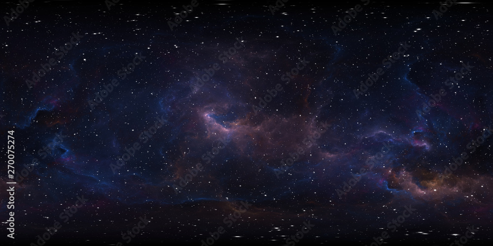 Fototapeta premium Tło z mgławicą i gwiazdami. Mapa środowiska 360 HDRI. Projekcja równokątna, panorama sferyczna.
