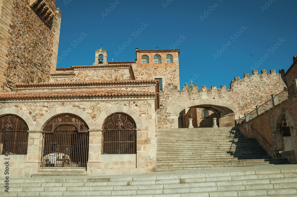 Large staircase to the historical city center entrance of Caceres