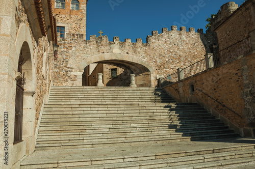 Entrance to the historical city center on a stone wall at Caceres