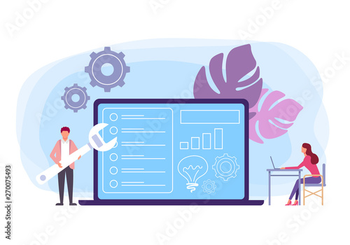 Technical support and problems solving concept. Vector flat graphic design isolated illustration