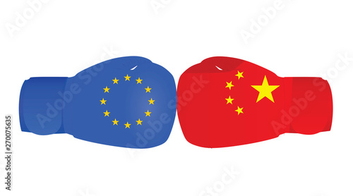 Boxing gloves with China and EU flags. trade war. vector illustration
