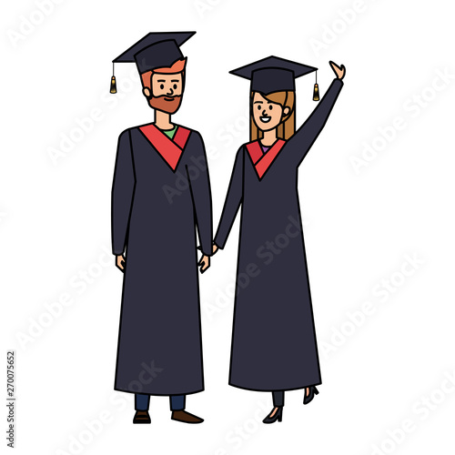 young couple students graduated celebrating