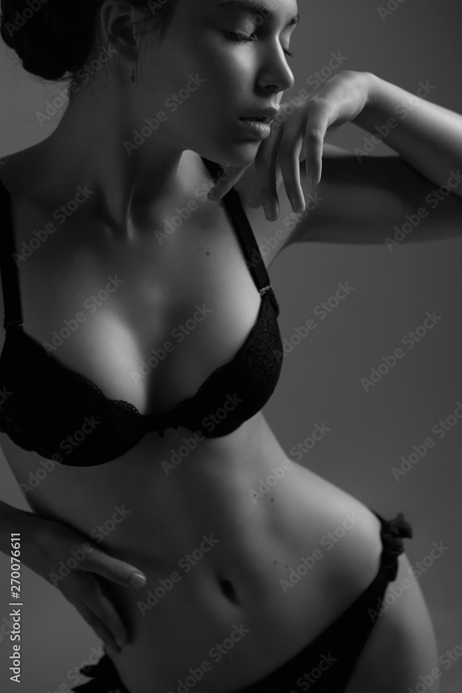 Beautiful woman body. Black and white photo.
