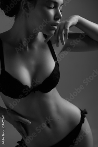 Beautiful woman body. Black and white photo.