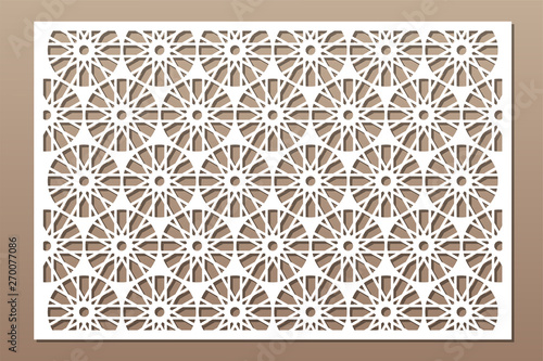Laser cut panel. Decorative card for cutting. Flower, Arabic, line art pattern. Ratio 2:3. Vector illustration.