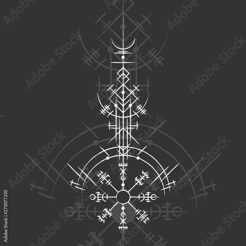 Dark background with white grunge magic symbol