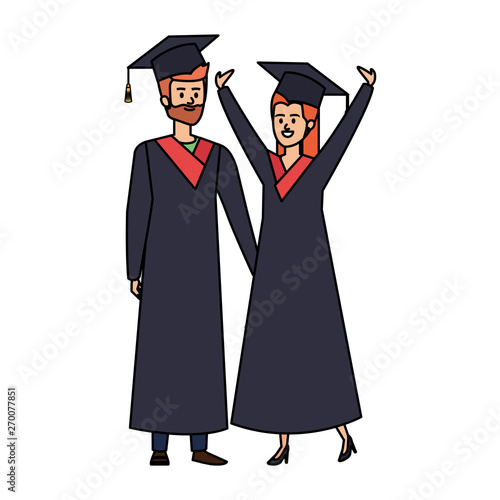 young couple students graduated celebrating