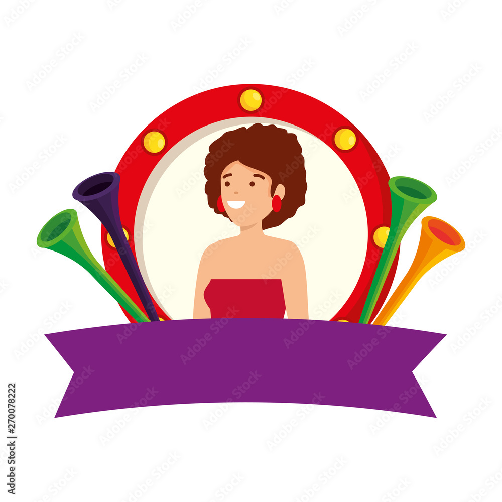 beautiful circus woman with trumpets in emblem beautiful circus woman with trumpets in emblem