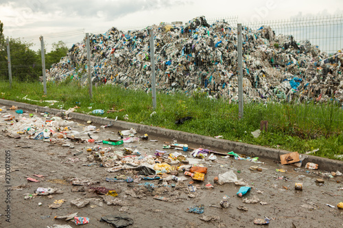 Garbage recycling center in Chisinau, Moldova. Separate garbage collection. Pollution concept. Rubbish. Coca Cola,Fanta. Aluminium bottles.