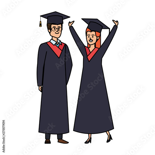 young couple students graduated celebrating