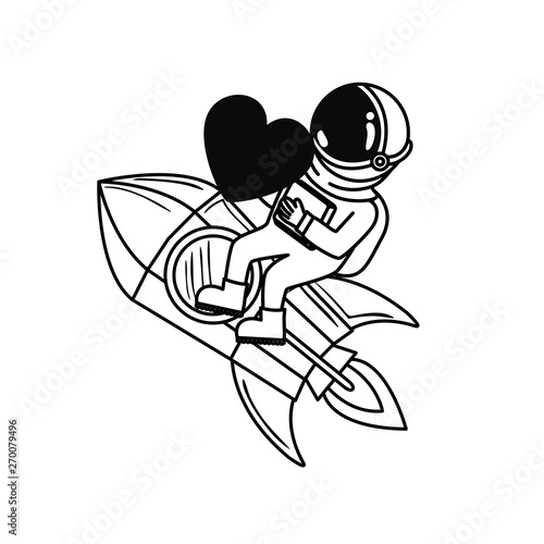 astronaut with spacesuit and rocket in white background