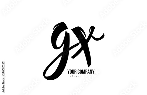 black and white gx g x alphabet letter combination logo icon design