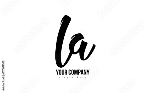 black and white la l a alphabet letter combination logo icon design