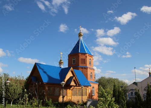 View of the buildings of the Church of the Kazan Icon of the Mother of God in the village of Malye Kibechi, Chuvashia