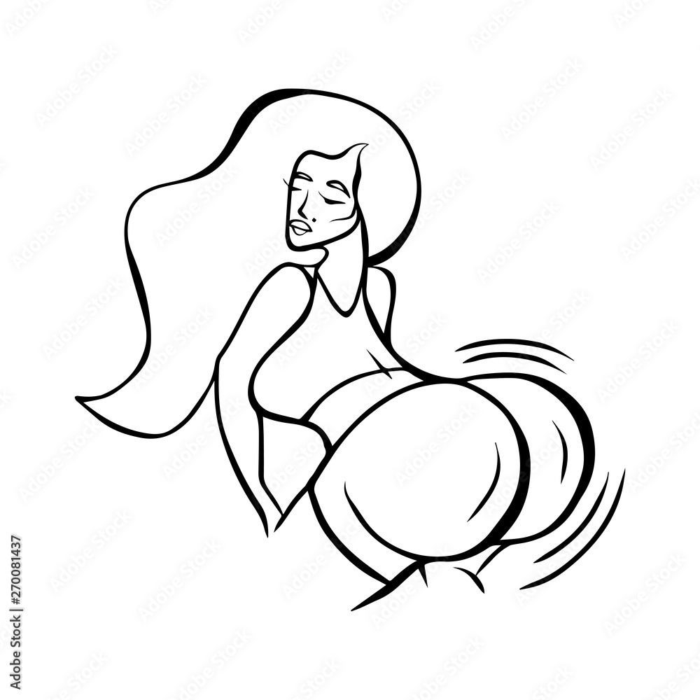 Twerk Dance Girl Beautiful Cartoon Woman Character With Long Hair Big