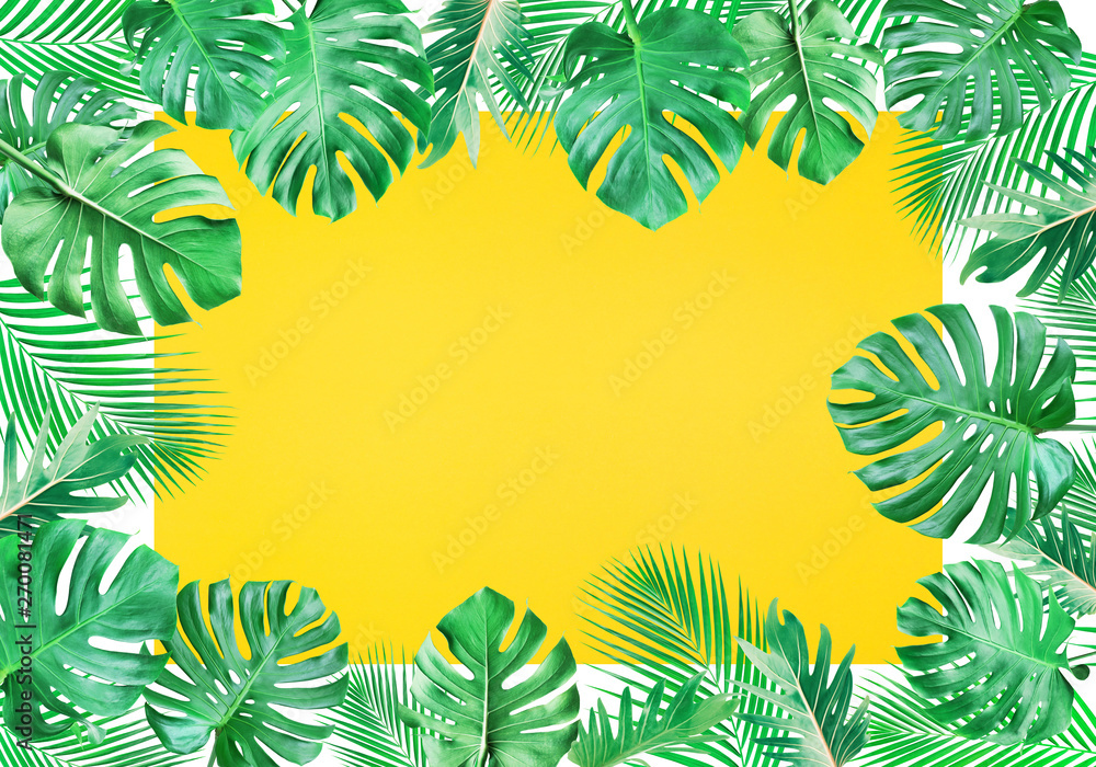 Tropical leaves set with yellowcopy space background