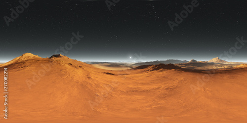 360 degree Martian landscape panorama  Mars sunset  environment HDRI map. Equirectangular spherical projection