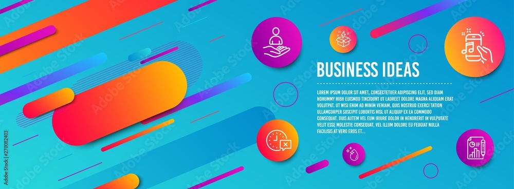 Header banner. Music phone, Water drop and Recruitment icons simple set. Time, Creative idea and Report document signs. Radio sound, Crystal aqua. Business set. Line music phone icon. Vector Header banner. Music phone, Water drop and Recruitment icons simple set. Time, Creative idea and Report document signs. Radio sound, Crystal aqua. Business set. Line music phone icon. Vector