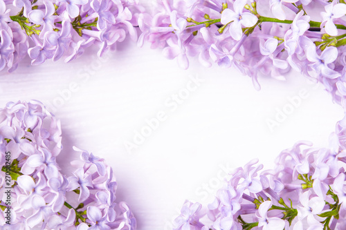 Floral frame made of spring lilac flowers close up. spring flowers