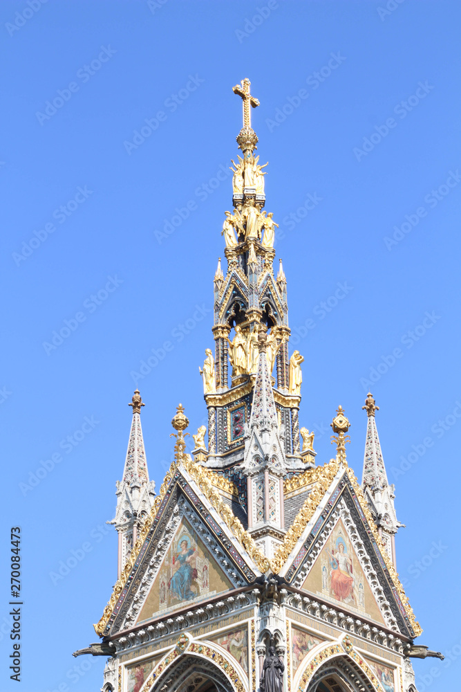 Prince Albert Memorial, golden statue, Kensington Gardens, London, United Kingdom Prince Albert Memorial, golden statue, Kensington Gardens, London, United Kingdom