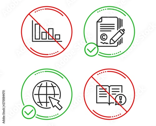 Do or Stop. Histogram, Copywriting and Internet icons simple set. Facts sign. Economic trend, Ð¡opyright signature, World web. Important information. Education set. Line histogram do icon. Vector