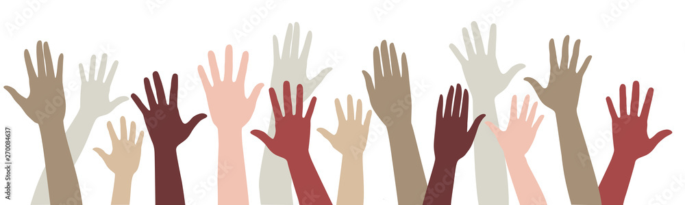 Vector set of silhouettes raised up different hands