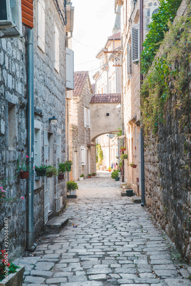 old small streets of perast in montenegro