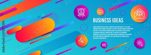 Header banner. Jazz, Parcel tracking and Reward icons simple set. Website search, Web mail and Cogwheel signs. Saxophone, Package location pin. Business set. Line jazz icon. Gradient elements. Vector