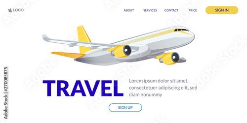 Web page design template for project delivery, transport, airplane. Modern vector illustration concepts.