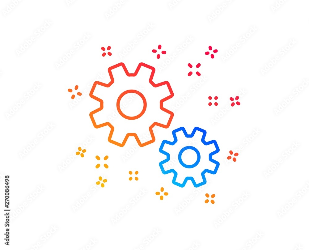Work line icon. Business management sign. Cogwheel or gear symbol. Gradient design elements. Linear work icon. Random shapes. Vector