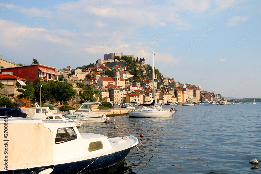 Small boats in the port of Sibenik, Croatia. Sibenik is popular summer travel destination.
