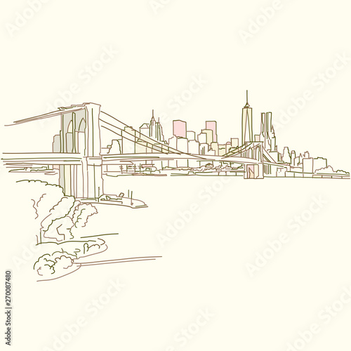 New York Brooklyn Bridge drawing © netsign