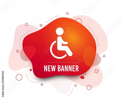 Fluid badge. Disabled sign icon. Human on wheelchair symbol. Handicapped invalid sign. Abstract shape. Gradient disabled icon. Flyer liquid banner. Vector