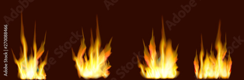 four kinds of flame wood fire on a brown background